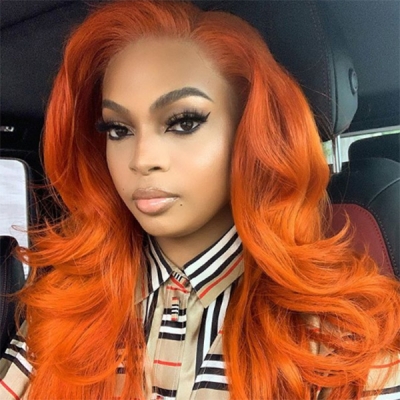 150% Density Pastel Orange Color Wavy 100% Human Virgin Hair Lace Wig 613lfw-35A17