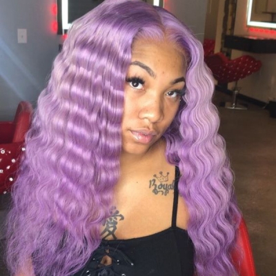 Curly Hair Lavender Purple Color Virgin Hair Wig 150% Density Customize 4-7 Days  613lfw-43A19