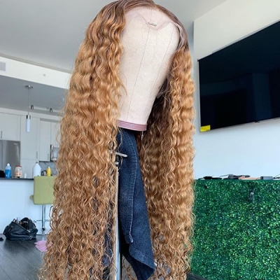Glueless Wig Curly Hair Light Brown Color Wig 150% Density Closure Wig Human Virgin Hair  7 Days Customize 613lfw-33