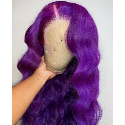 Dark Purple Color Wig Wavy Hair 150% Density Wear Go Closure Wig 7 Days Customize 613lfw-56