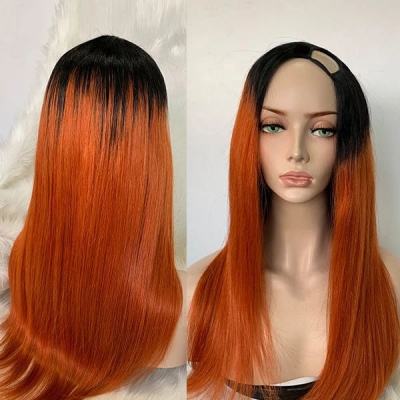 1B/Orange Color Straight Hair U Part Wig With 7 Days Customize upw-71