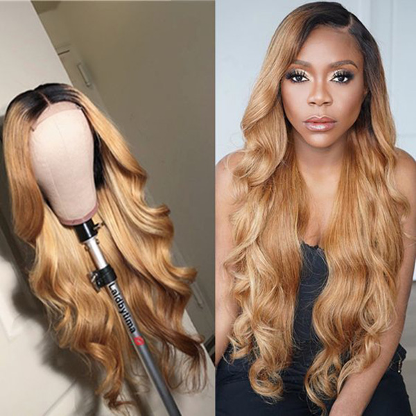 Glueless Wig Ombre Light Brown Color 150% Density Wear Go Lace Closure Wig 613lfw-59