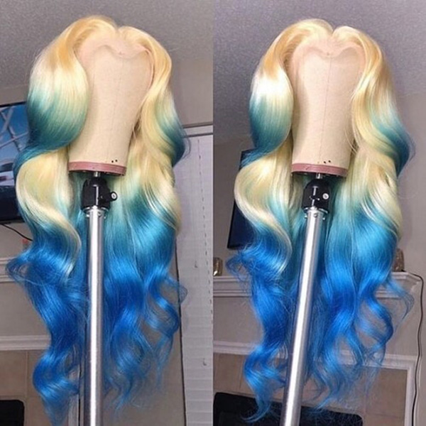 Glueless Wig Blonde Blue Ombre Color 150% Density HD Lace Wig Wear Go 3-4 Days Customize 613lfw-52A21