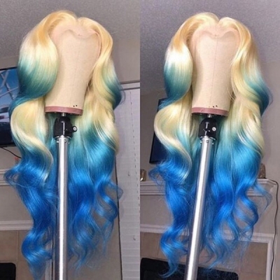 Soft Wavy Glueless HD Lace Wig Blonde Blue Ombre Color 150% Density Glueless Wear Go Customize 4-7 Days 613lfw-52A21