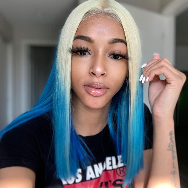 Blonde And Sky Blue Ombre Color Straight Hair Wig 7 Days Ready 613lfw-54