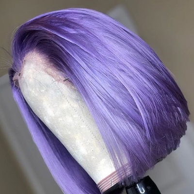 Purple Color 150% Density 13*4 Full Frontal Bob Wig Transparent Lace Glueless Wear Go 4-7 Days Customize 613bob-61