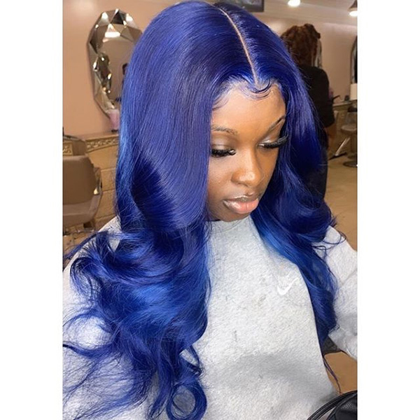 Glueless Wig Blue Color 150% Density Lace Closure Wig 7 Days Customize 613lfw-57A22