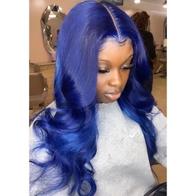 Glueless Wig Blue Color 150% Density Lace Closure Wig 7 Days Customize 613lfw-57A22