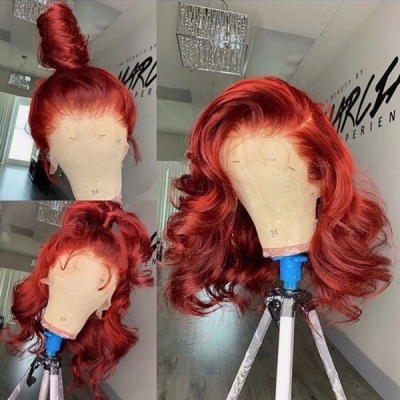 Glueless Wig Red Orange Color 150% Density Wear Go HD Lace Wig 7 Days Customize 613lfw-49