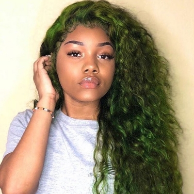 Glueless Wig Patina Green Color 150% Density Wear Go HD Lace Wig 100% Human Hair 7 Days Customize 613lfw-51