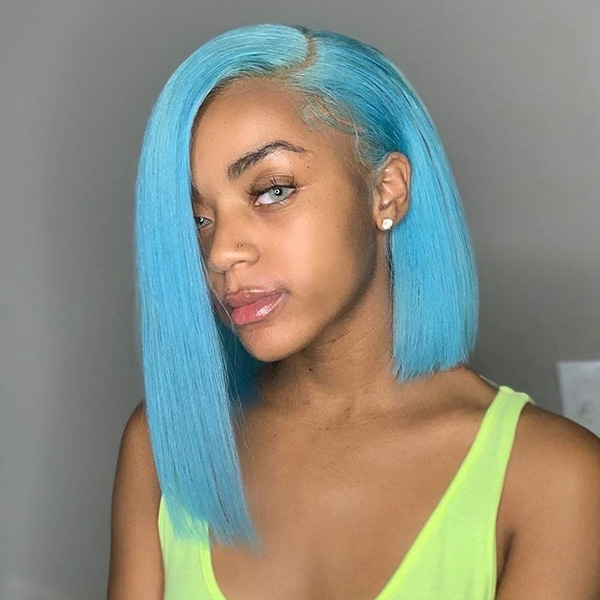 Arctic Blue Color 13*4 Full Lace Frontal Short Bob Wig Wear Go Transparent Lace Customize 4-7 Days 613bob-60