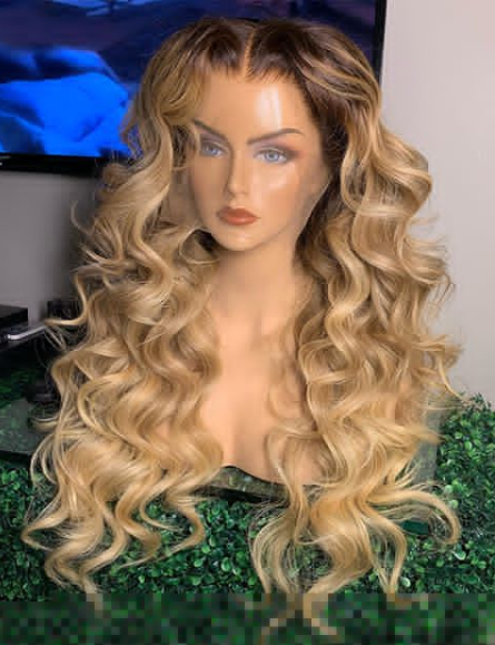 Wavy Human Hair Lace Wig Ombre Sandcastle Color 7 Days Making 130lfw-75A3