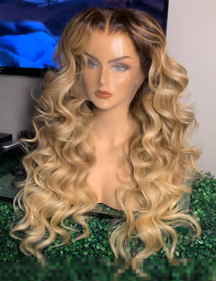 Glueless Wig Ombre Sandcastle Color 150% Density Wavy Human Hair Wear Go 3-4 Days Customize 150lfw-75A3