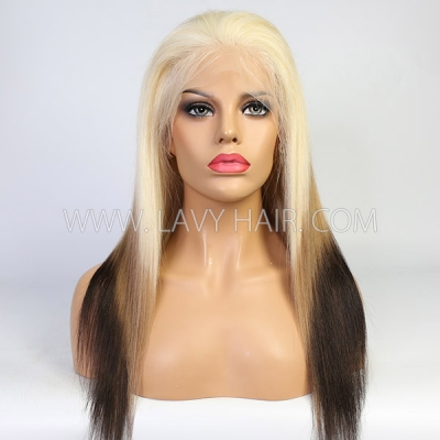 Three Tone Blonde Black Ombre Color Human Virgin Hair Glueless Wig 150% Density HD Lace Customize 4-7 Days 613lfw-76A4