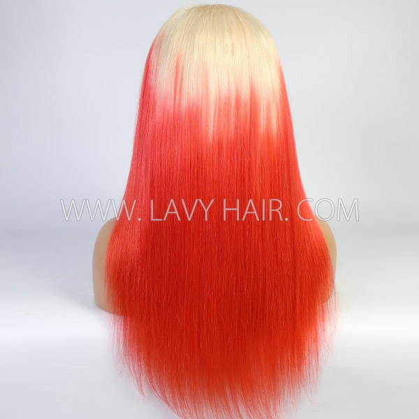 Glueless Wig Blonde Red Ombre Color 150% Density Wear Go 3-4 Days Customize 613lfw-36A18