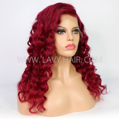 Glueless Wig Signal Red Color Wavy Human Hair Wig 150% Density 7 Days Customize 150lfw-29A16
