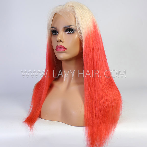 Blonde and Strawberry Red Ombre Color Straight Hair Wig 613lfw-36A18