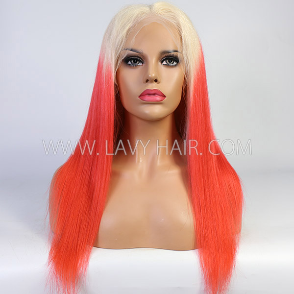 Glueless Wig Blonde Red Ombre Color 150% Density Wear Go 3-4 Days Customize 613lfw-36A18