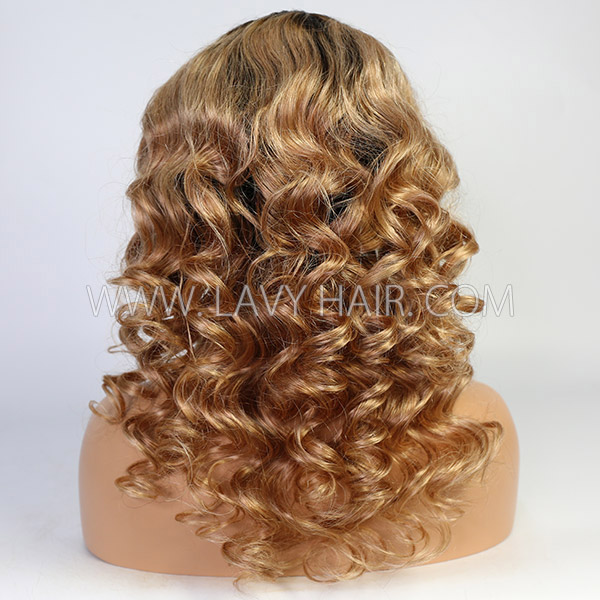 Glueless Wig Ombre Sandcastle Color 150% Density Wavy Human Hair Wear Go 3-4 Days Customize 150lfw-75A3