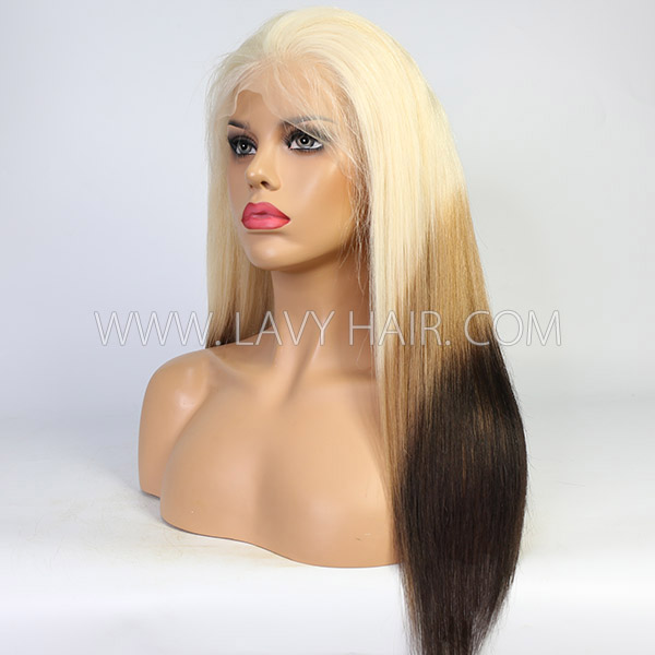 Glueless Wig Three Tone Blonde Black Ombre Color 150% Density Human Virgin Hair HD Lace 3-4 Days Customize 613lfw-76A4