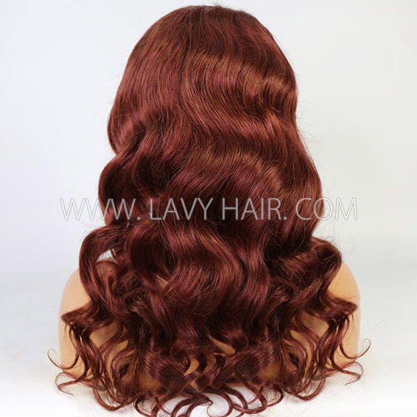 Bouncy Wave Style Indian Red Color Human Hair Wig Customize With 7 Working Days 130lfw-04A9