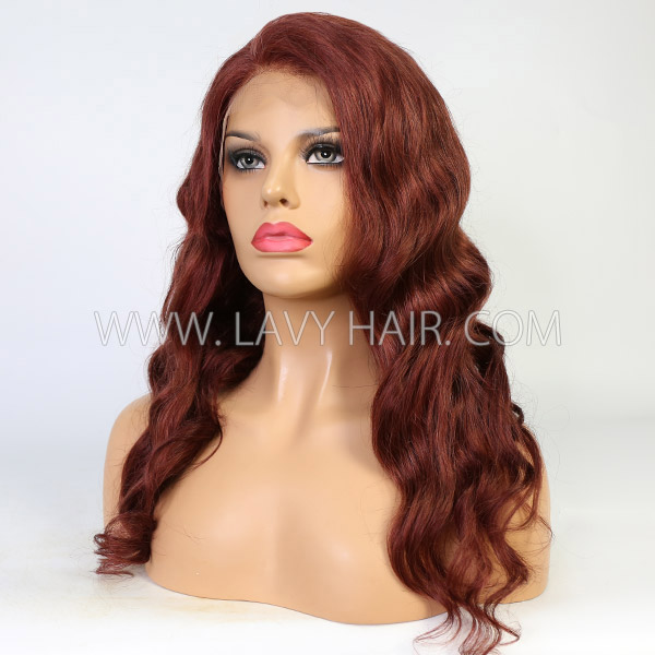 Bouncy Wave Style Indian Red Color Human Hair Wig Customize With 7 Working Days 130lfw-04A9