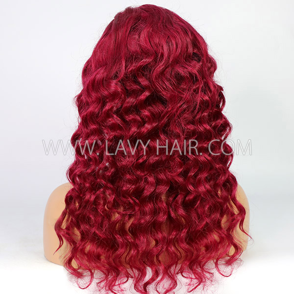 Glueless Wig Signal Red Color 150% Density Wavy Human Hair Wig 5-7 Days Customize 150lfw-29A16