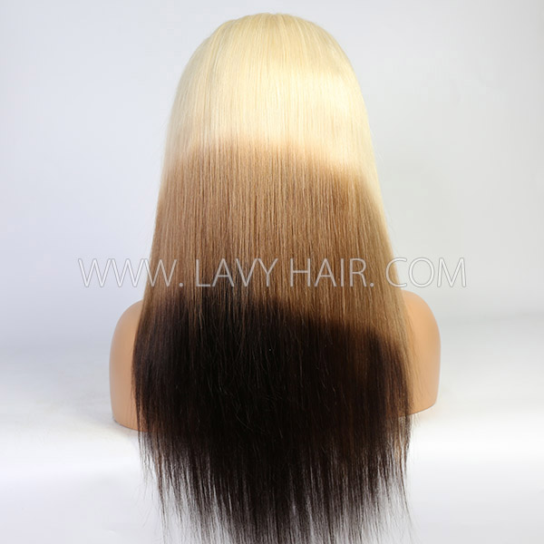 Three Tone Blonde Black Ombre Color Human Virgin Hair Glueless Wig 150% Density HD Lace Customize 4-7 Days 613lfw-76A4