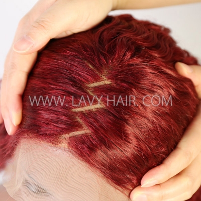 Zig Zag Hairline Orient Red Color Wave Hair 150% Density 13*4 Full Frontal Glueless Wig Wear Go 4-7 Days Customize 130lfw-74A2