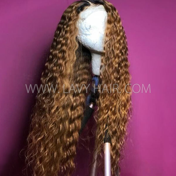 180% Density 1B/30 Ombre Color & Natural Color Loose Deep Wave Human Hair Lace Frontal Wigs Wear Go