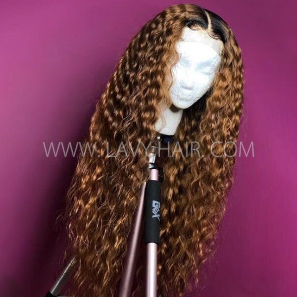 180% Density 1B/30 Ombre Color & Natural Color Loose Deep Wave Human Hair Lace Frontal Wigs Wear Go