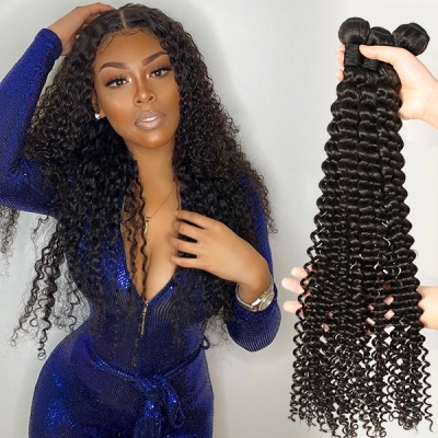 Superior Grade 3/4 bundles Deep Curly Virgin Human Hair Extensions Brazilian Peruvian Malaysian Indian European Cambodian Burmese Mongolian