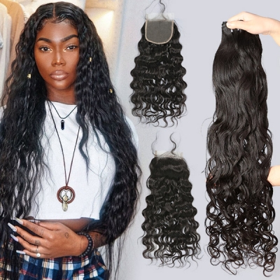 Superior Grade 3 bundles with 4*4 5*5 lace closure Natural Wave Transparent /HD Lace Virgin hair Brazilian Peruvian Malaysian Indian