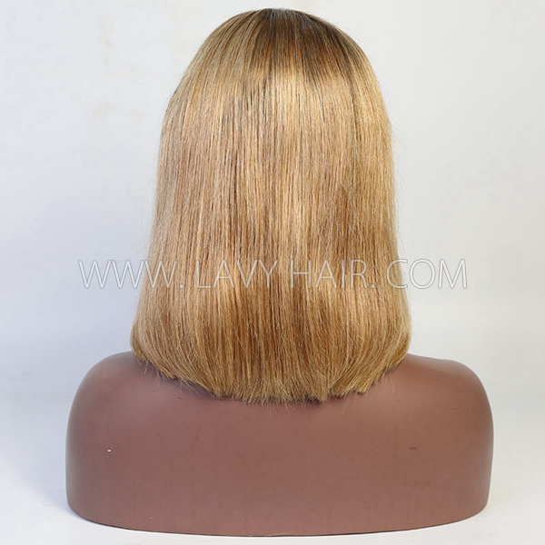 T4/27 Ombre Color Lace Frontal Bob Wig Straight Hair Human Hair 150% Density
