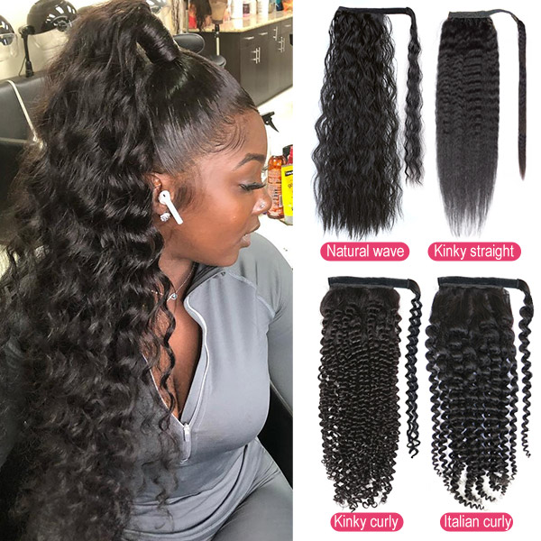 (New Update) Wrap Around Drawstring Ponytail Clip-in Human Virgin Hair Straight/Wavy/Curly All Texture Choice