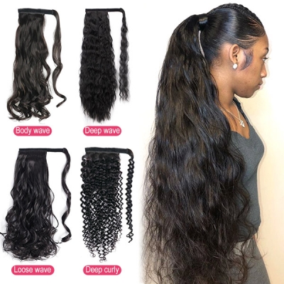 (New Update) Wrap Around Drawstring Ponytail Clip-in Human Virgin Hair Straight/Wavy/Curly All Texture Choice