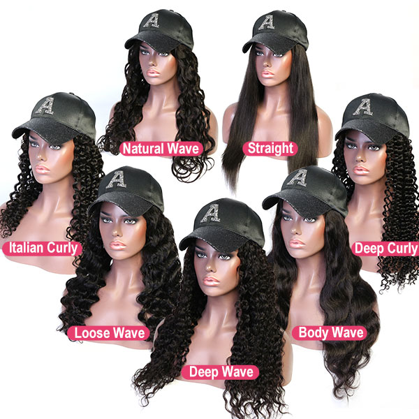 (All Texture Link) Adjustable Size Baseball Hat With Human Virgin Hair Of Different Hair Style Choice