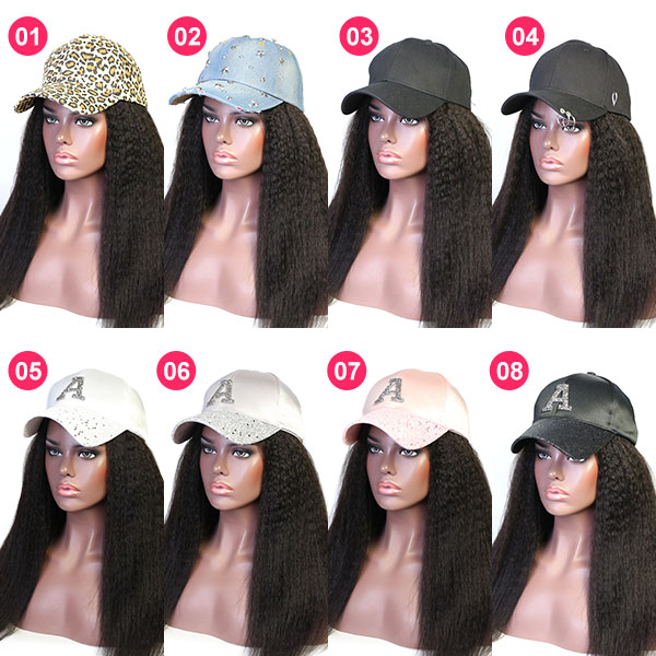 Kinky Straight & Kinky Curly Texture Human Virgin Hair With Baseball Hat Adjustable Size