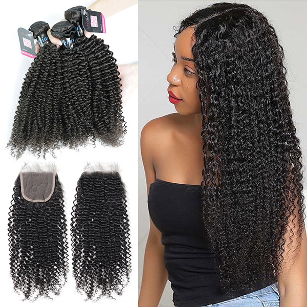 Superior Grade 3 bundles with 4*4 5*5 lace closure Deal Kinky Curly Hair Transparent /HD Lace Brazilian Peruvian Malaysian Indian