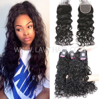 Superior Grade 3 bundles with 4*4 5*5 lace closure Natural Wave Transparent /HD Lace Virgin hair Brazilian Peruvian Malaysian Indian