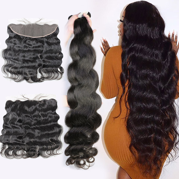 Indian Body Wave Bundles With Lace Frontal Sewing into Wig