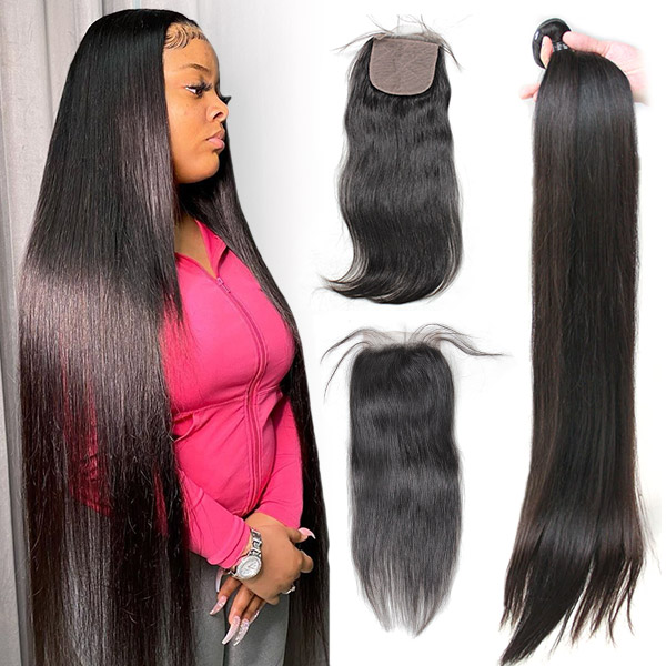 Superior Grade 3 bundles with silk base closure 4*4" Straight Virgin hair Brazilian Peruvian Malaysian Indian European Cambodian Burmese Mongolian