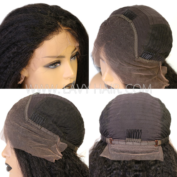 4c Curly Hairline Kinky Edge Kinky Straight 130% Density Lace Frontal Wigs Pre plucked 100% Real Human Hair Hot Selling