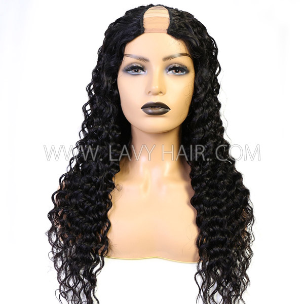 (New Update)12-30 inches Deep Wave U Part /V Part Wigs 150%&200% Density 100% Human Hair Half Wig