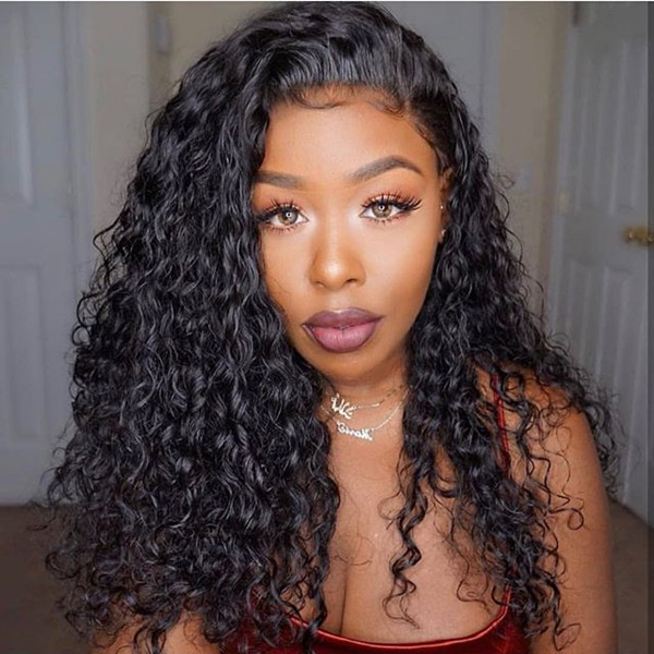 #1B 100% Human hair full lace wigs 130% density deep wave