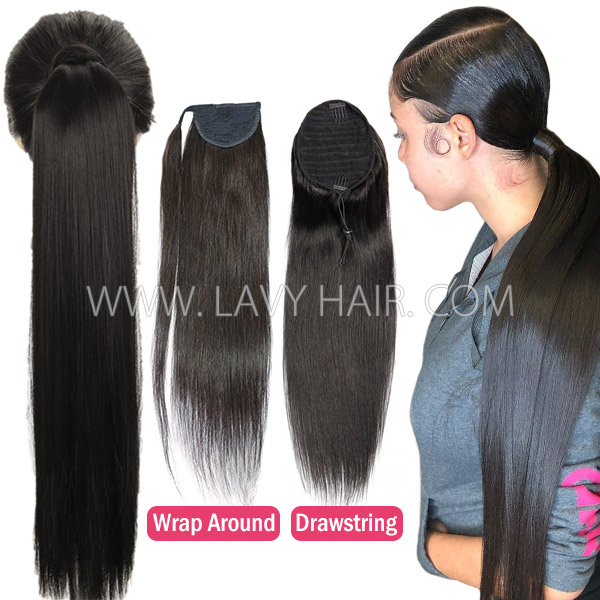 (New Update) Wrap Around Drawstring Ponytail Clip-in  Advanced Grade 12A Human Virgin Hair Straight/Wavy/Curly