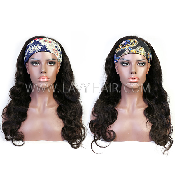 Scarf Headband Wig With Adjustable Velcro 100% Human Virgin Hair Not Lace Wig