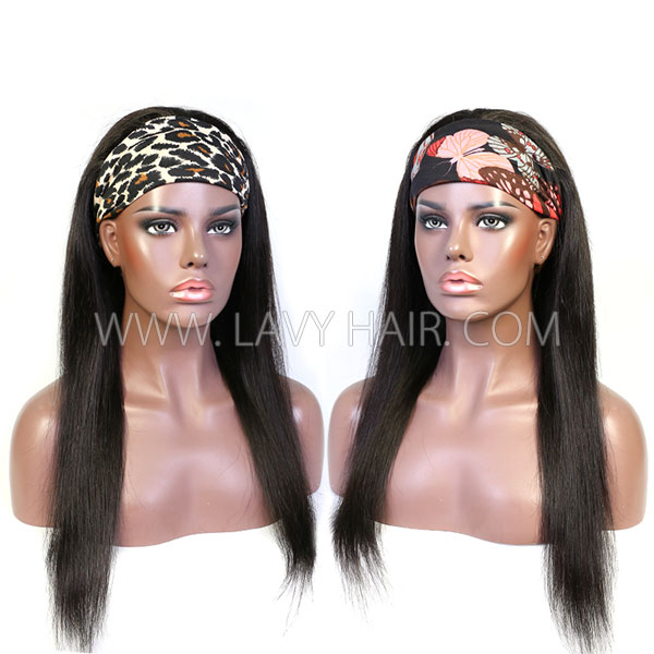 Scarf Headband Wig With Adjustable Velcro 100% Human Virgin Hair Not Lace Wig