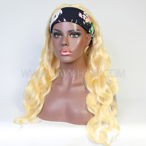 (All Texture Link) 613 Blonde Color Scarf Headband Wig Human Virgin Hair Not Glue Not Lace Wig With Adjustable Velcro