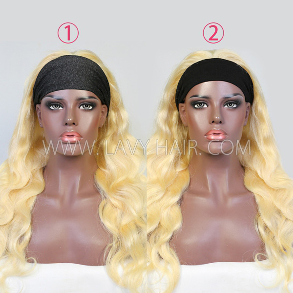 (All Texture Link) 613 Blonde Color Scarf Headband Wig Human Virgin Hair Not Glue Not Lace Wig With Adjustable Velcro